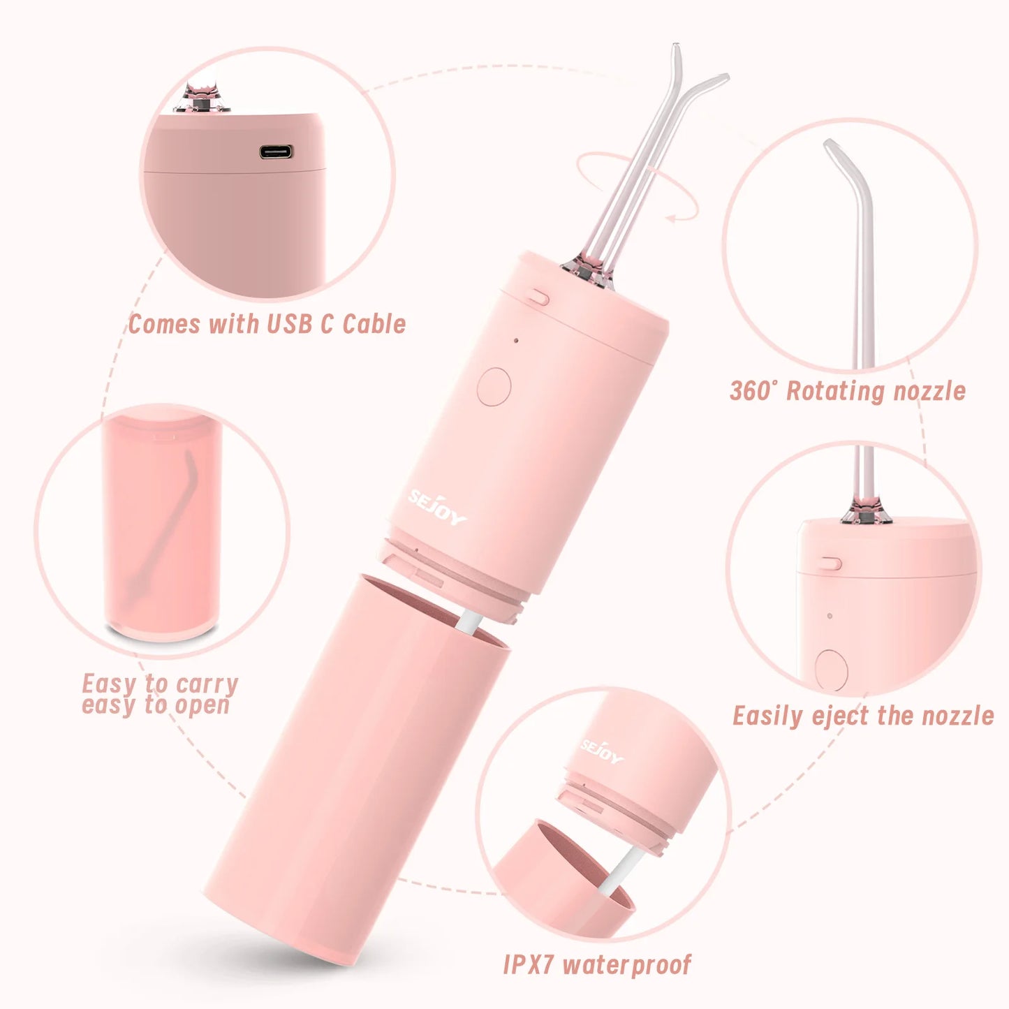 Elektrische Munddusche – 3 Modi, 4 Aufsätze & USB-Aufladung für eine gründliche Zahnzwischenraum-Reinigung