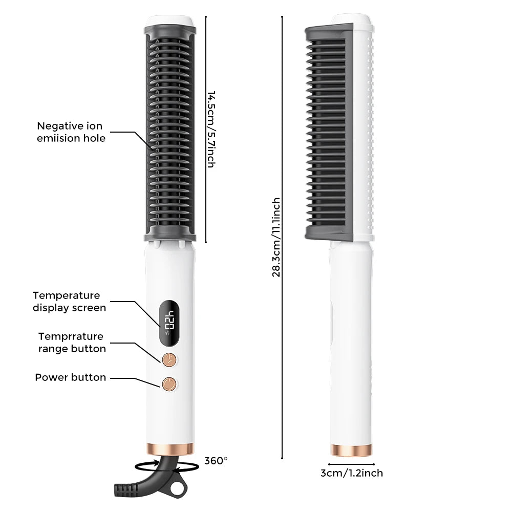 2-in-1 tragbarer Haarglätter – Elektrischer Glättkamm & Power-Lockenstyler mit PTC-Schnellheizung für schnelle, definierte Locken