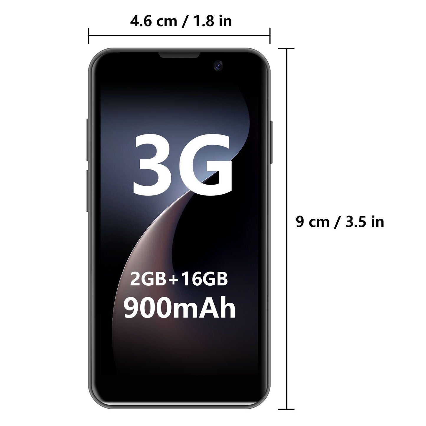 Android Phone mit 3-Zoll-Display, Quad-Core-Prozessor, 16 GB Speicher, Type-C-Ladeanschluss, 3G-Verbindung, SIM-frei, Dual-SIM-Unterstützung und microSD-Erweiterung bis 128 GB