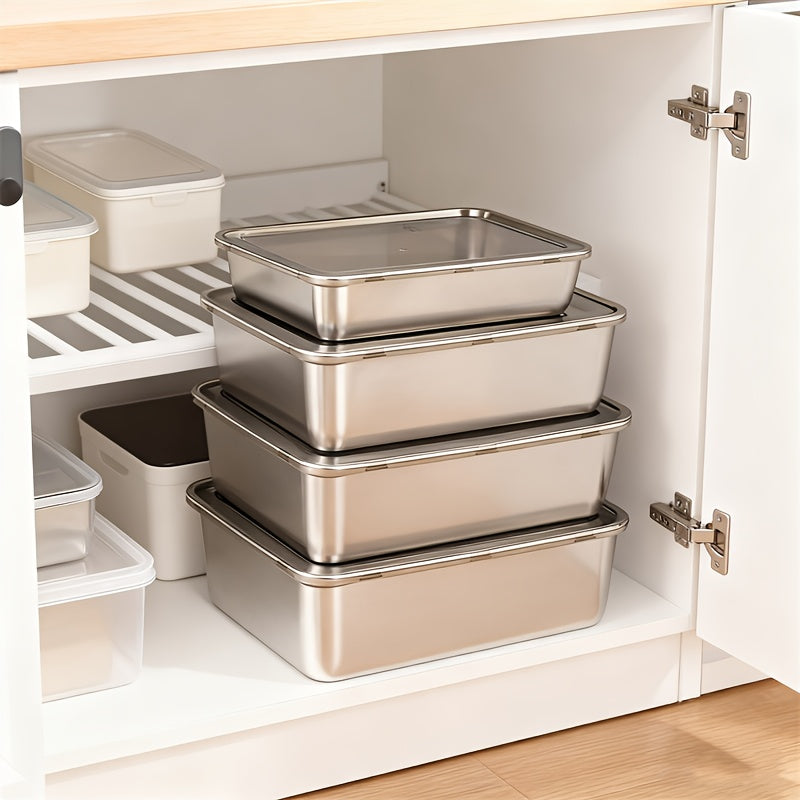 Three Stainless Steel Food Storage Containers - Leak-Proof, Reusable, Perfect for Fruits, Meats, Vegetables, Easy to Clean, Stackable Kitchen Organizers for Refrigerators, Freezers And Food Pantries, Pantry Storage