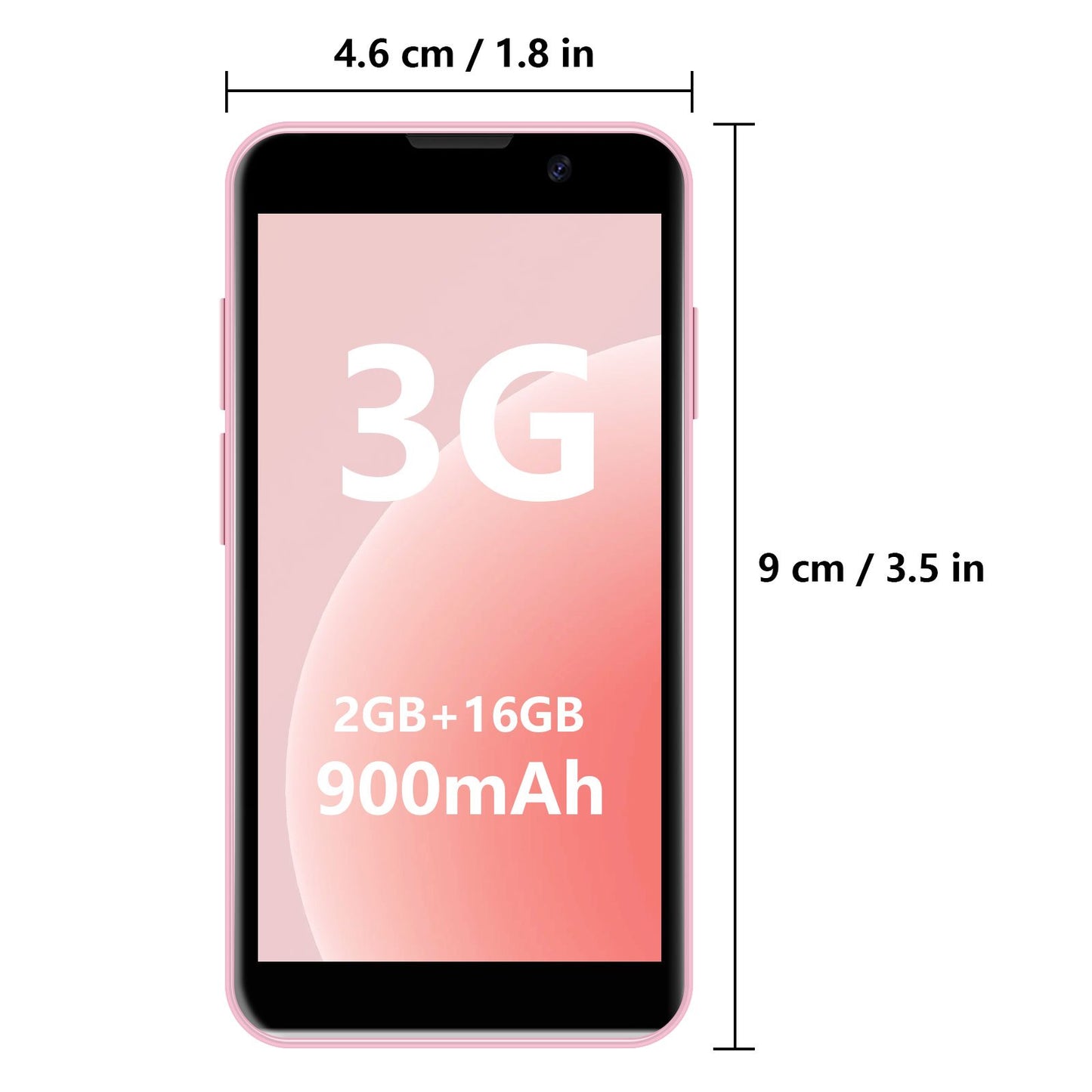 Android Phone mit 3-Zoll-Display, Quad-Core-Prozessor, 16 GB Speicher, Type-C-Ladeanschluss, 3G-Verbindung, SIM-frei, Dual-SIM-Unterstützung und microSD-Erweiterung bis 128 GB