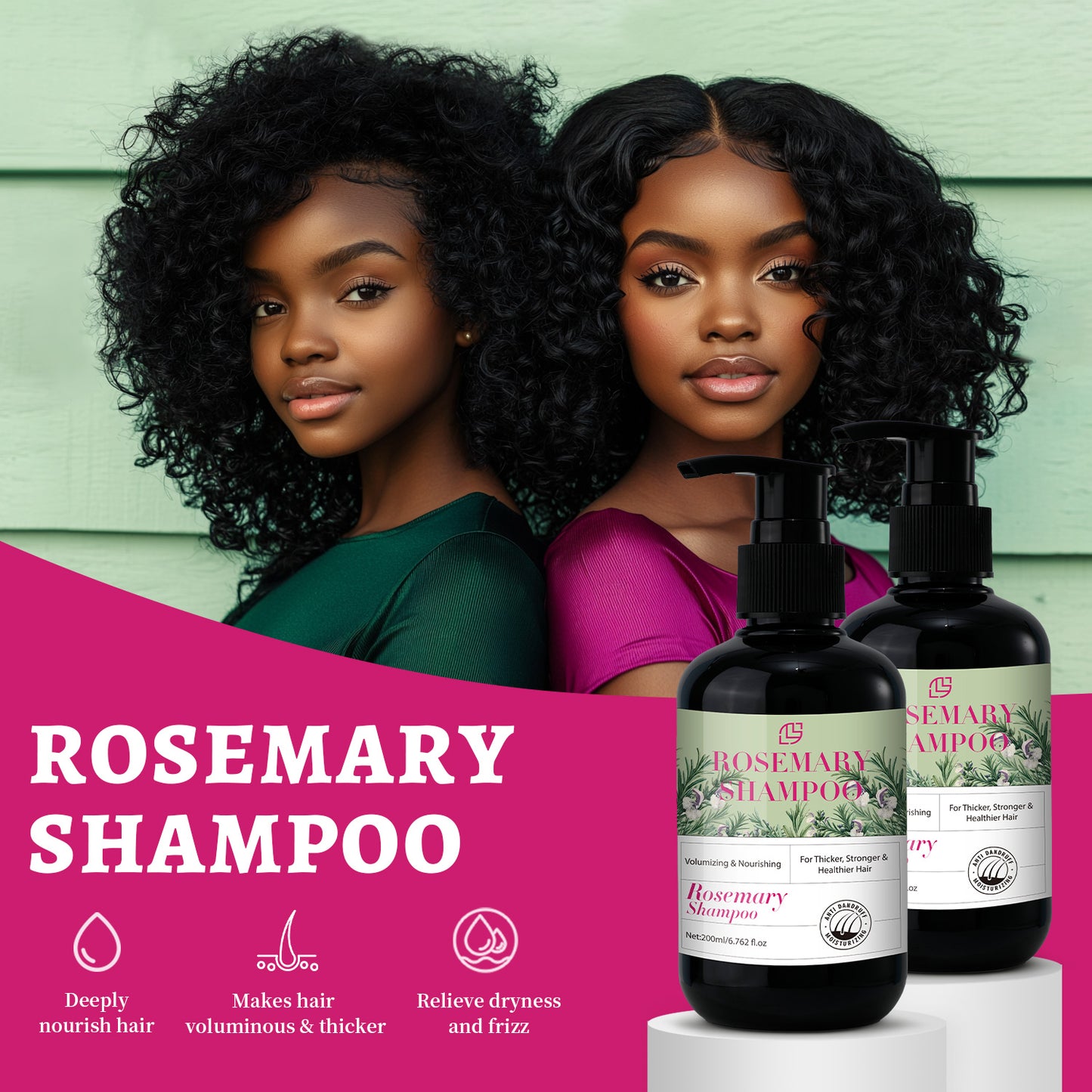 Rosmarin Shampoo mit Pflanzenextrakten, feuchtigkeitsspendende Pflege für sichtbar gepflegtes, trockenes und beschädigtes Haar, für Frauen und Männer