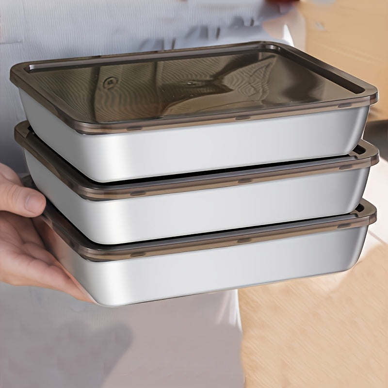 Three Stainless Steel Food Storage Containers - Leak-Proof, Reusable, Perfect for Fruits, Meats, Vegetables, Easy to Clean, Stackable Kitchen Organizers for Refrigerators, Freezers And Food Pantries, Pantry Storage