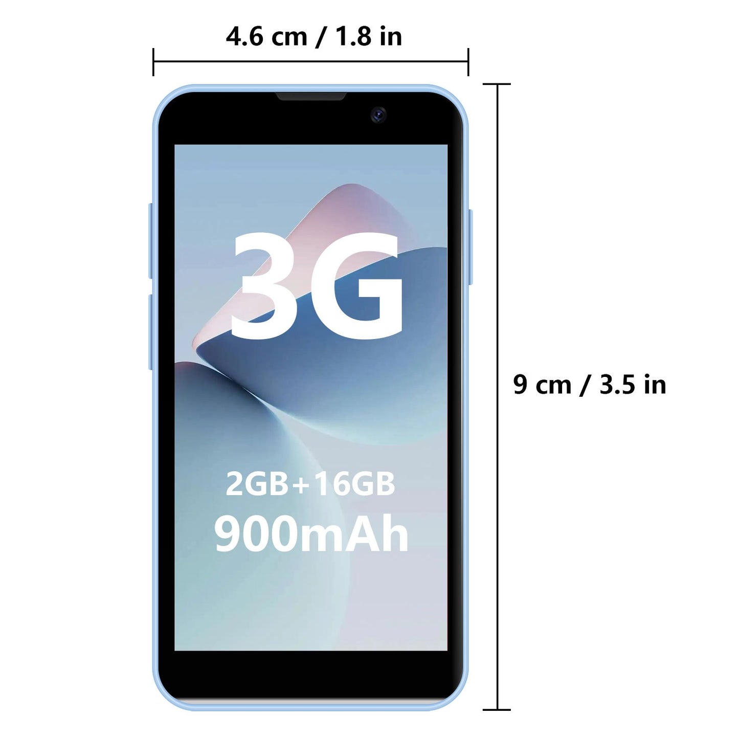 Android Phone mit 3-Zoll-Display, Quad-Core-Prozessor, 16 GB Speicher, Type-C-Ladeanschluss, 3G-Verbindung, SIM-frei, Dual-SIM-Unterstützung und microSD-Erweiterung bis 128 GB