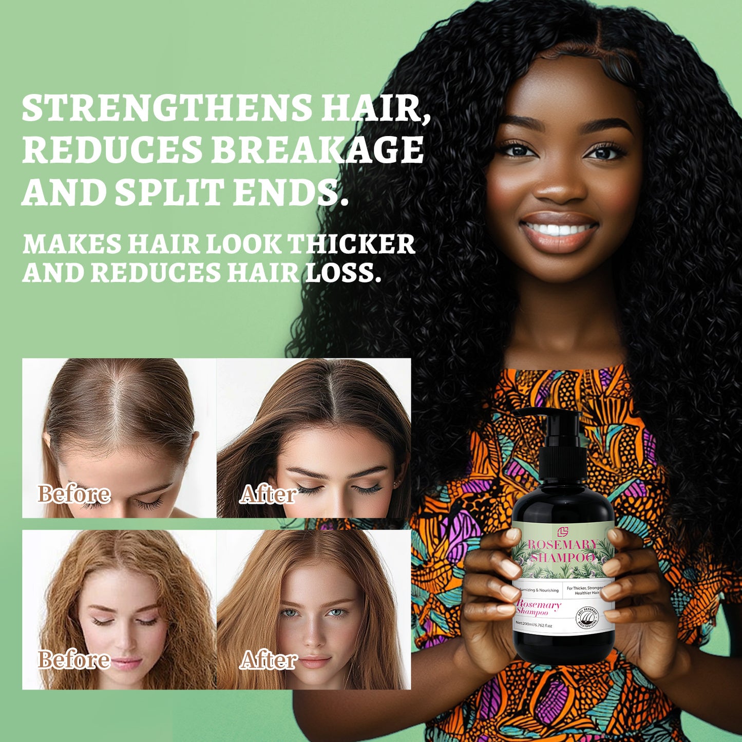 Rosmarin Shampoo mit Pflanzenextrakten, feuchtigkeitsspendende Pflege für sichtbar gepflegtes, trockenes und beschädigtes Haar, für Frauen und Männer