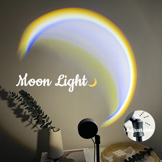 360° LED Rainbow Sunset Moon Lamp – USB Light Projector for Bedroom Aesthetic & Night Mood Lighting