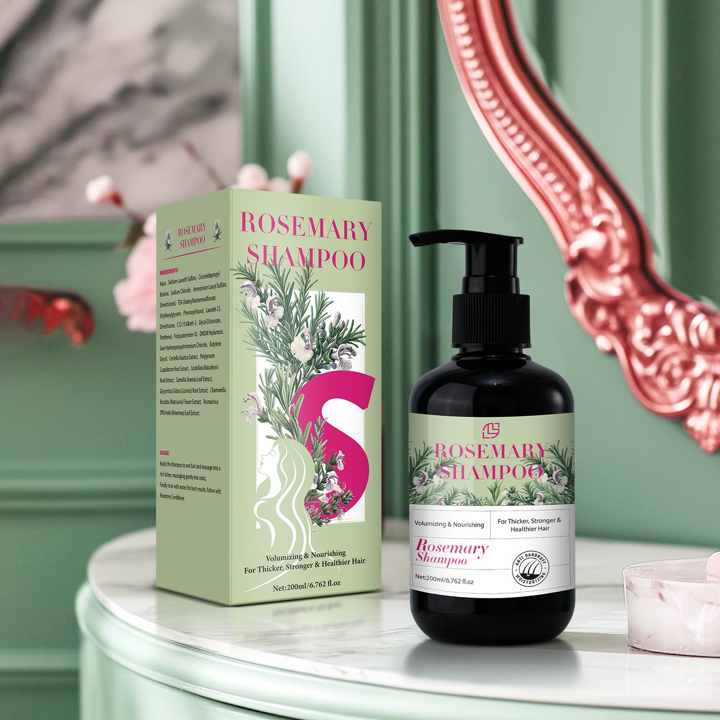 Rosmarin Shampoo mit Pflanzenextrakten, feuchtigkeitsspendende Pflege für sichtbar gepflegtes, trockenes und beschädigtes Haar, für Frauen und Männer