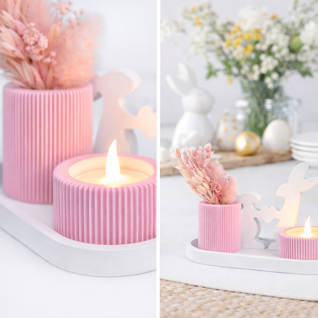 Oster Teelichthalter mit Hasen & Herz – Moderne Deko mit Kerze & Blumenhalter