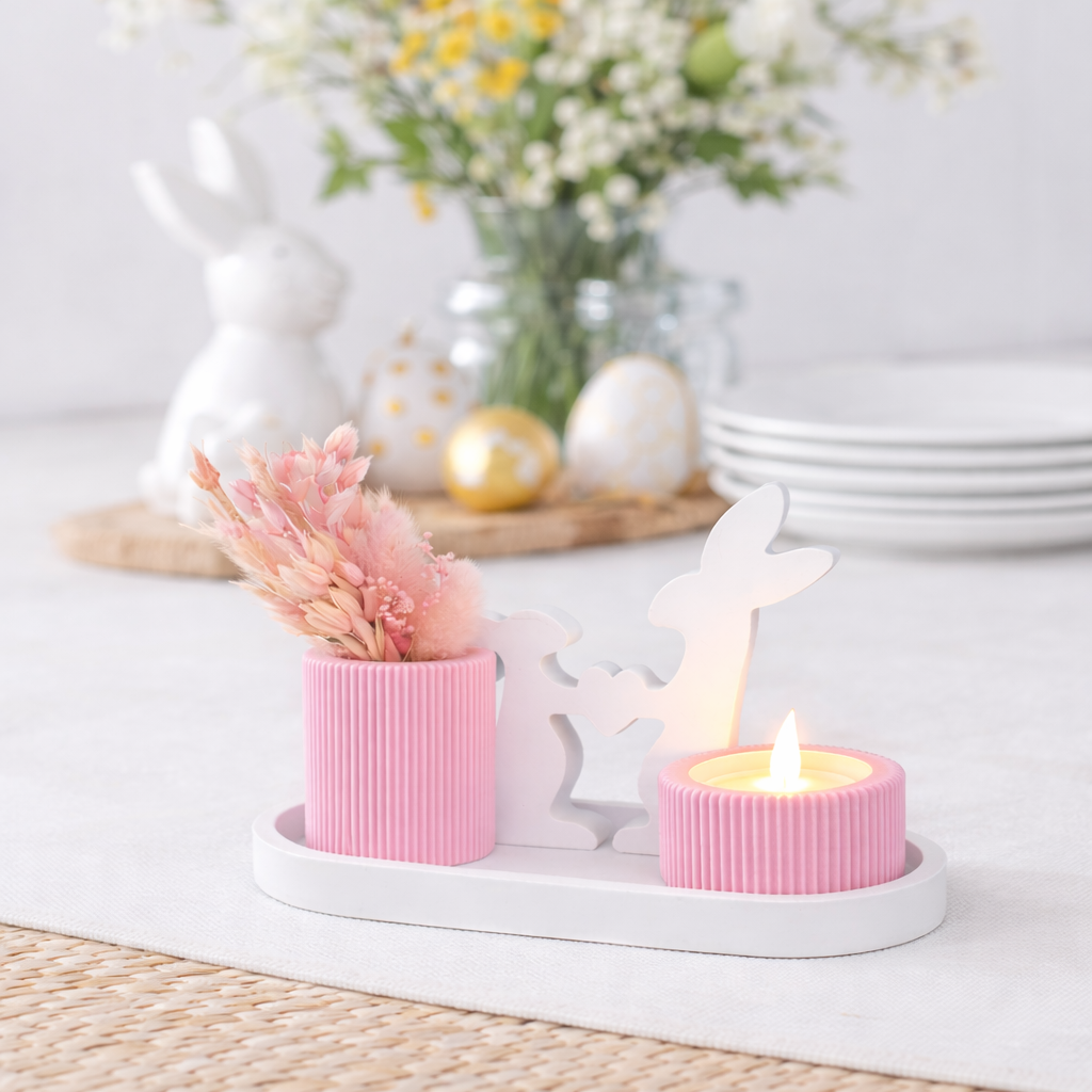 Oster Teelichthalter mit Hasen & Herz – Moderne Deko mit Kerze & Blumenhalter