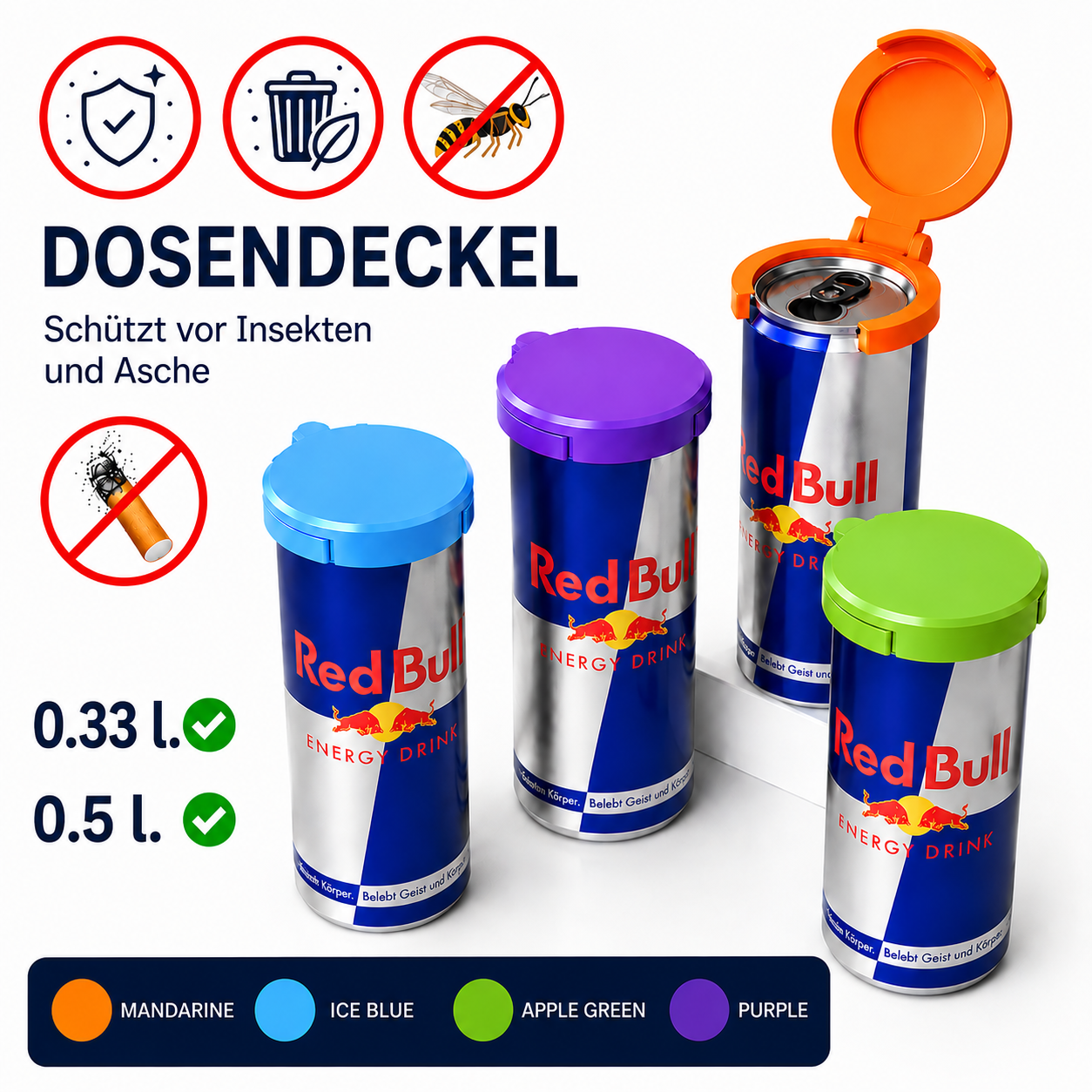 DosenDeckel Set Ein Deckel für 0,33 l & 0,5 l Getränkedosen Schutz vor Wespen, Fliegen & Asche Wiederverwendbarer Dosenschutz