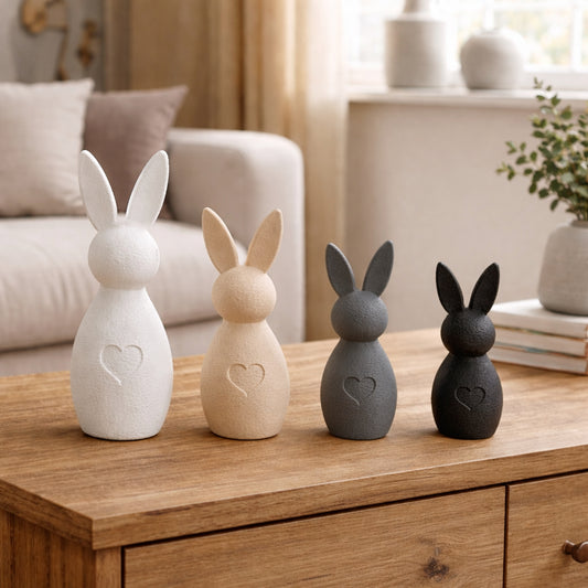 Herzhäschen Osterdeko – Flauschige Osterhasen mit Fuzzy Skin Oberfläche, samtweiche Frühlingsdeko, Hasenfigur als Tischdeko oder Ostergeschenk