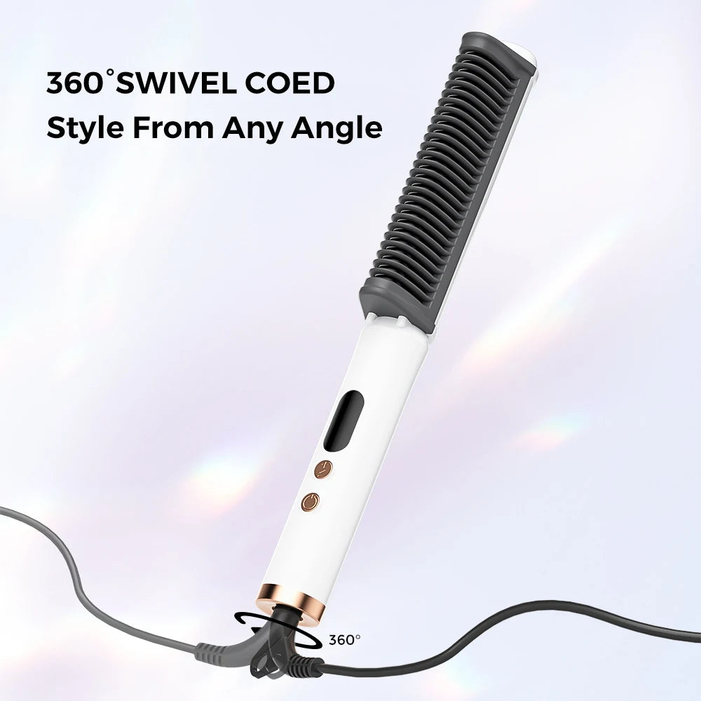 2-in-1 tragbarer Haarglätter – Elektrischer Glättkamm & Power-Lockenstyler mit PTC-Schnellheizung für schnelle, definierte Locken