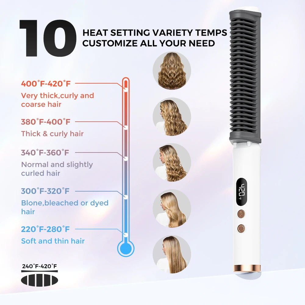 2-in-1 tragbarer Haarglätter – Elektrischer Glättkamm & Power-Lockenstyler mit PTC-Schnellheizung für schnelle, definierte Locken