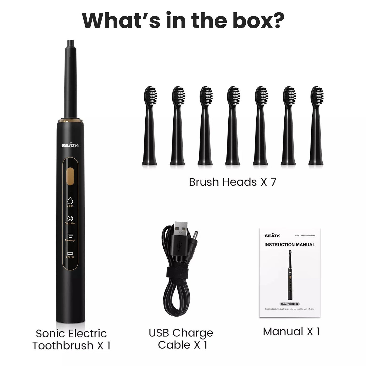 Elektrische Zahnbürste für Erwachsene, 7 Köpfe, 3 Modi, USB wiederaufladbar electric toothbrush mit Smart Timer Funktion