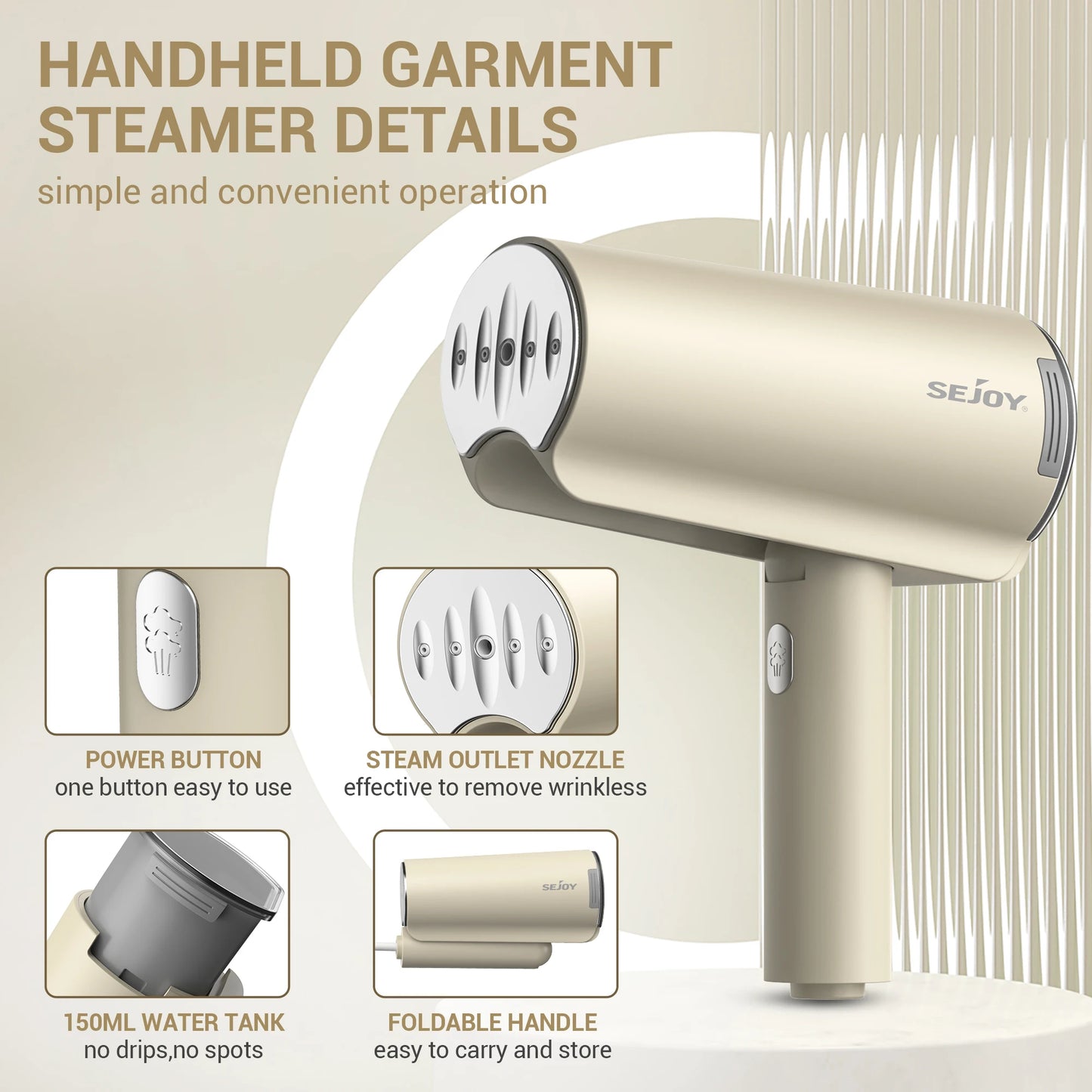 Hand-Dampfglätter 1000W Tragbarer Steamer für Stoffe, 150 ml Wassertank, Schnellaufheizend, Ideal für Zuhause und Reisen