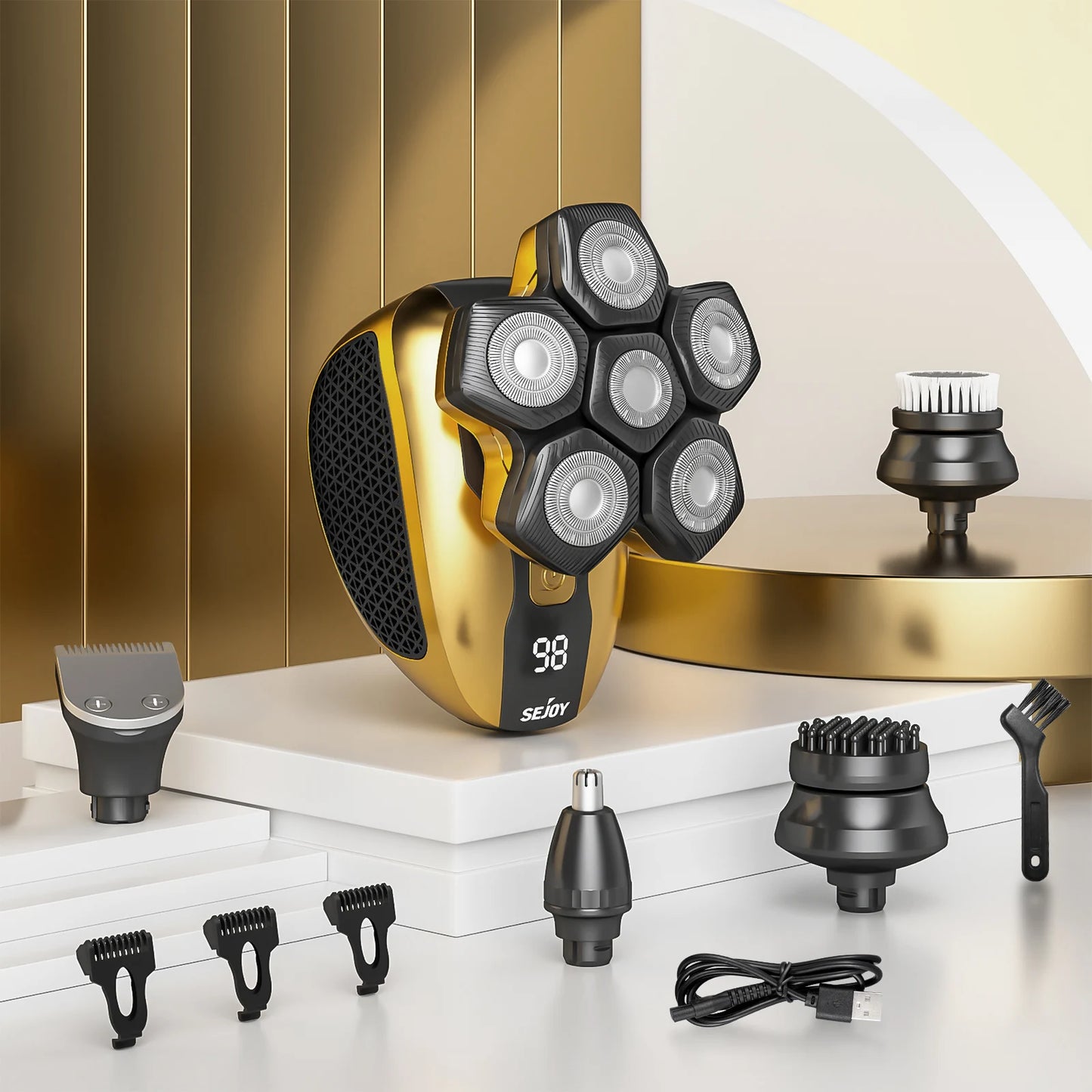 Herren Bartrasierer 6D – Profi-Elektrorasierer für Männer, Nass-Trockenfunktion, Bart und Kopfhaar-Rasierer