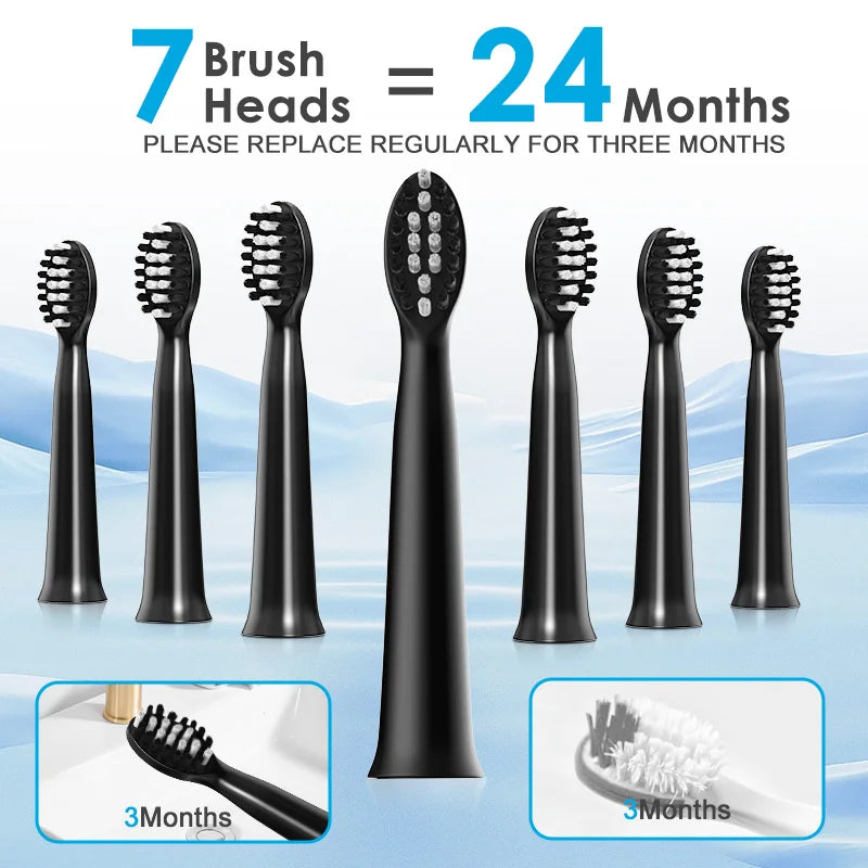 Elektrische Zahnbürste für Erwachsene, 7 Köpfe, 3 Modi, USB wiederaufladbar electric toothbrush mit Smart Timer Funktion