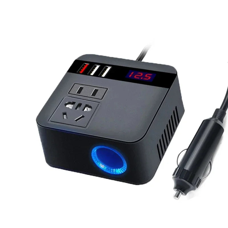 110V/220V Auto-Wechselrichter DC12V/24V mit LED-Display, 3 USB-Ports inkl. QC 3.0, 150W Power Inverter für Auto, Laptop und Smartphone
