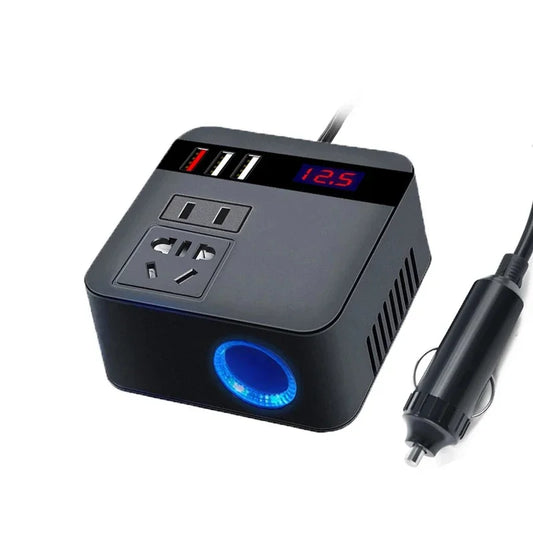 110V/220V Auto-Wechselrichter DC12V/24V mit LED-Display, 3 USB-Ports inkl. QC 3.0, 150W Power Inverter für Auto, Laptop und Smartphone