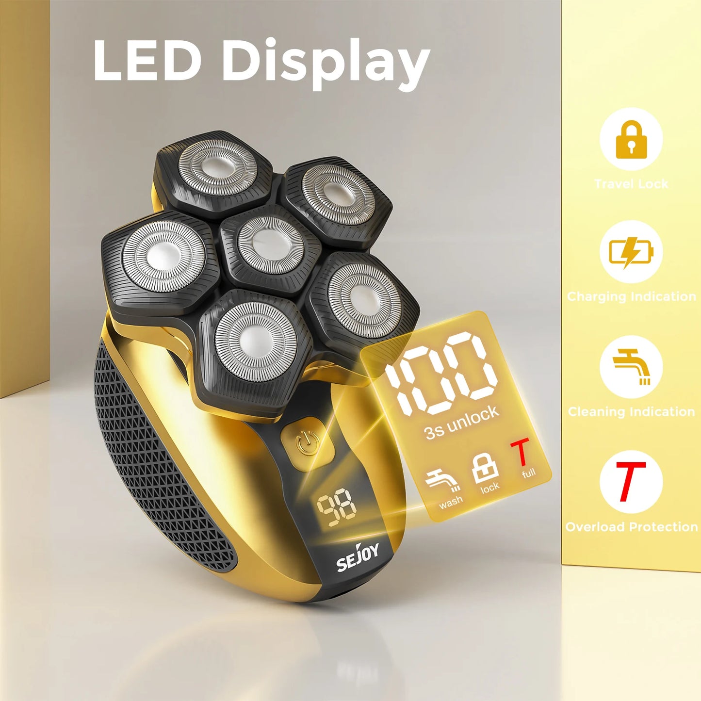 Herren Bartrasierer 6D – Profi-Elektrorasierer für Männer, Nass-Trockenfunktion, Bart und Kopfhaar-Rasierer