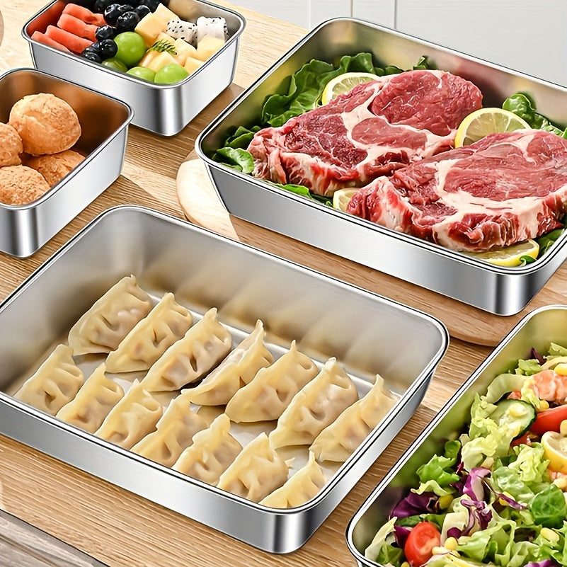 Three Stainless Steel Food Storage Containers - Leak-Proof, Reusable, Perfect for Fruits, Meats, Vegetables, Easy to Clean, Stackable Kitchen Organizers for Refrigerators, Freezers And Food Pantries, Pantry Storage