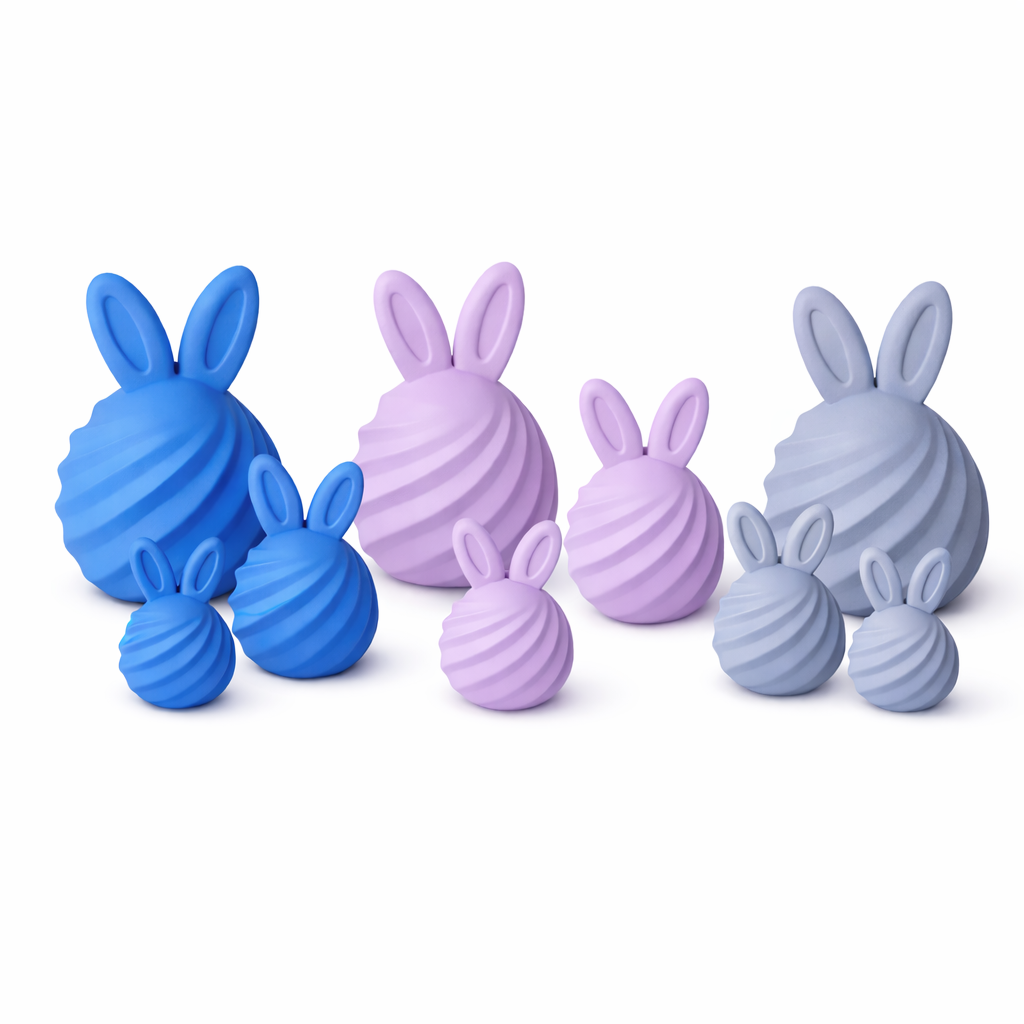Moderne Osterhasen Deko 3er Set – Premium 3D Osterdeko in Pastellblau, Taubenblau & Lavendel