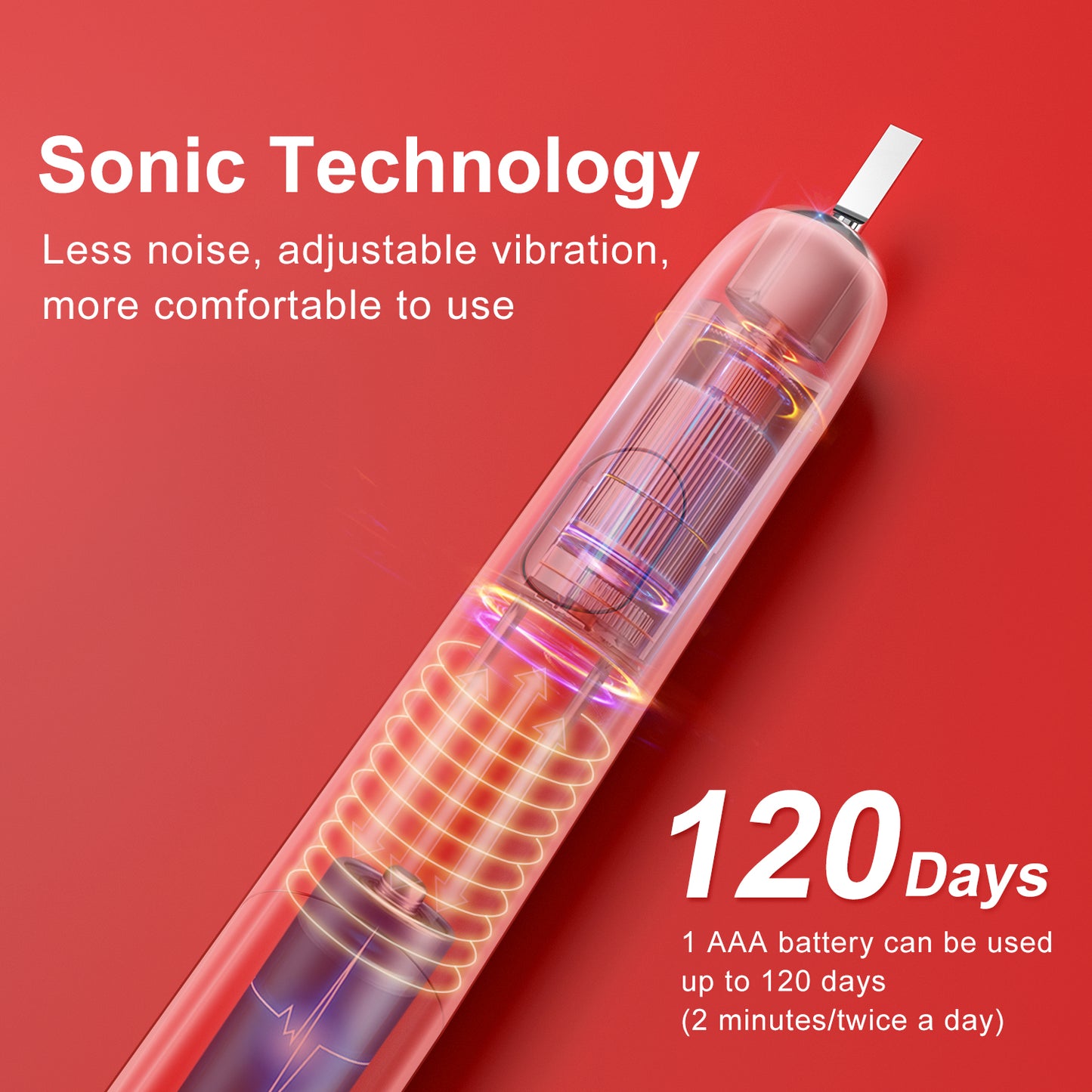 Reisefreundliche, batteriebetriebene Schall Zahnbürste mit starker Schalltechnologie – lange Batterielaufzeit, wasserdicht & besonders hygienisch