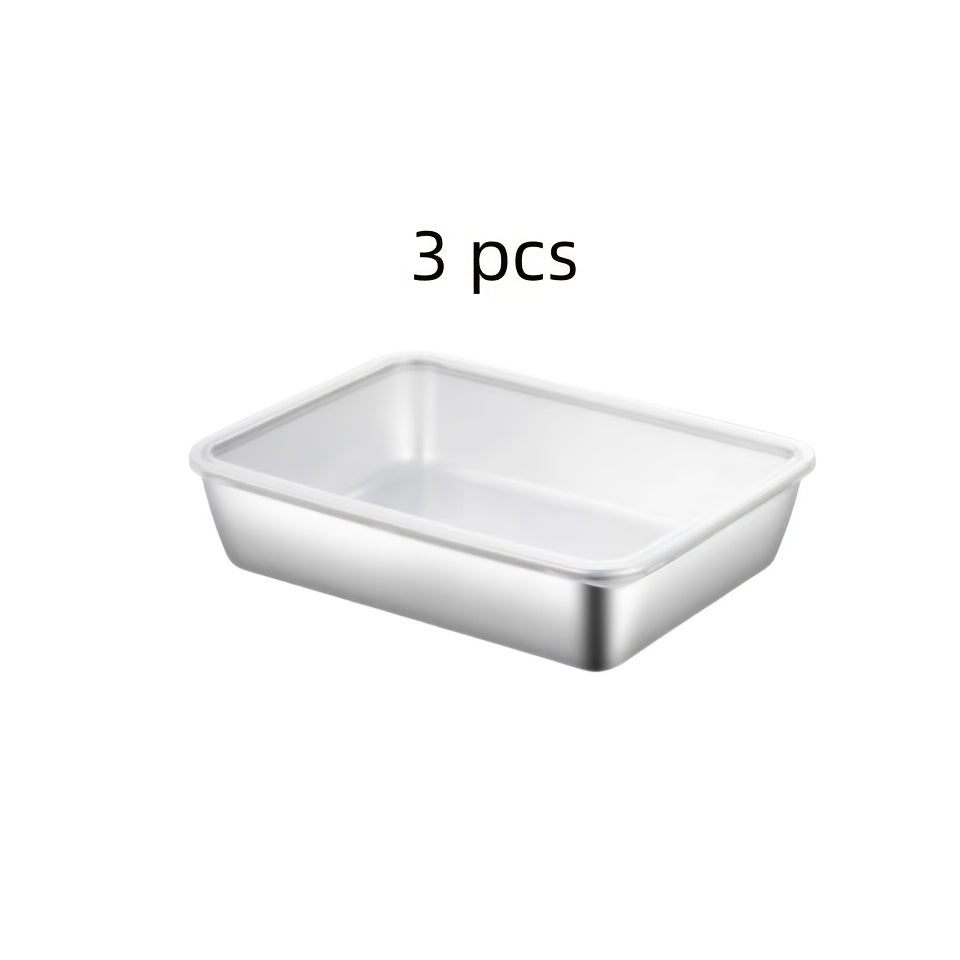 Three Stainless Steel Food Storage Containers - Leak-Proof, Reusable, Perfect for Fruits, Meats, Vegetables, Easy to Clean, Stackable Kitchen Organizers for Refrigerators, Freezers And Food Pantries, Pantry Storage