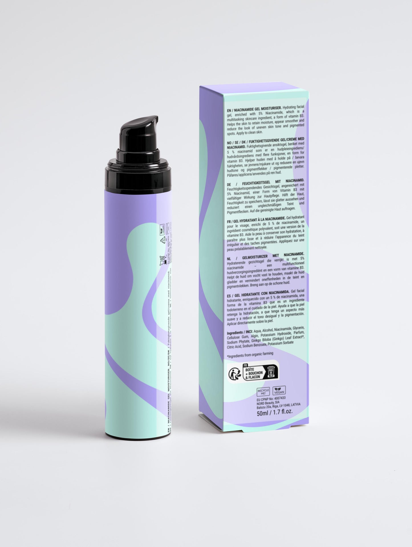 Hydrating Facial Gel mit 5 % Niacinamid, Vitamin B3, Ginkgo Blattextrakt, Algen, frisches Hautgefühl und ebenmäßiger Glow