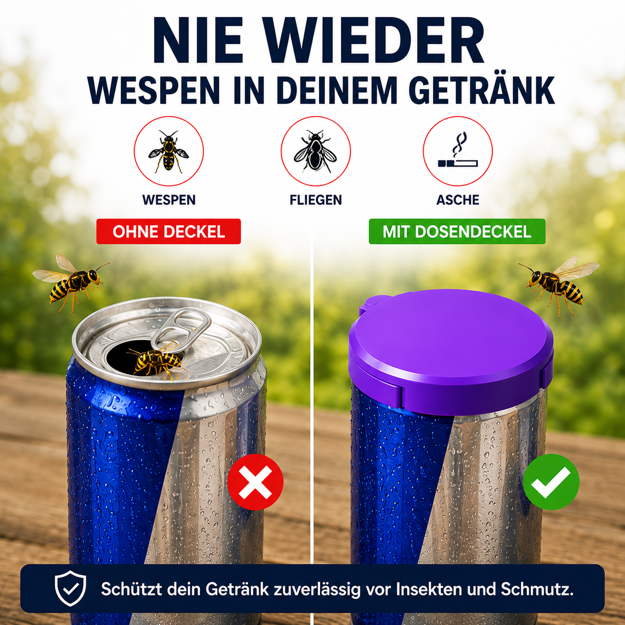 DosenDeckel Set Ein Deckel für 0,33 l & 0,5 l Getränkedosen Schutz vor Wespen, Fliegen & Asche Wiederverwendbarer Dosenschutz