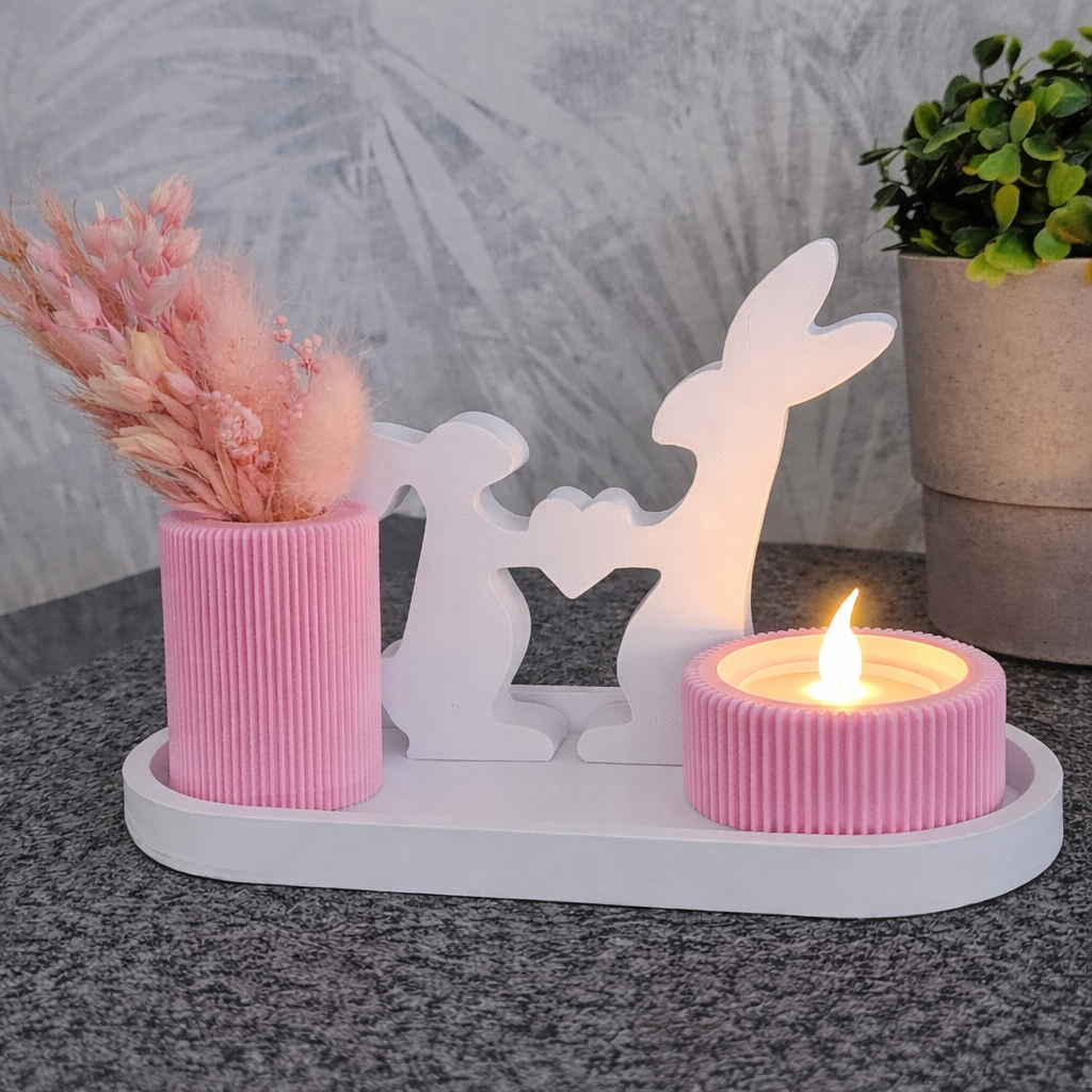 Oster Teelichthalter mit Hasen & Herz – Moderne Deko mit Kerze & Blumenhalter