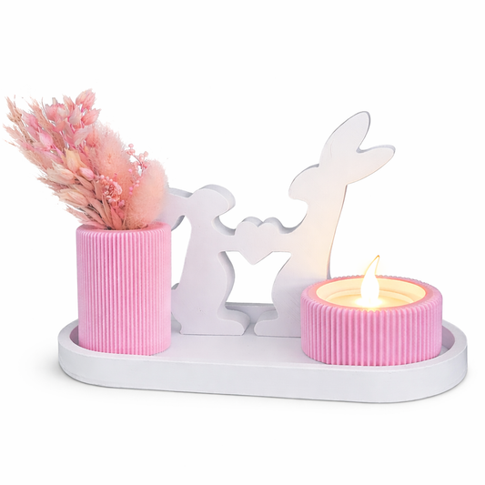 Oster Teelichthalter mit Hasen & Herz – Moderne Deko mit Kerze & Blumenhalter