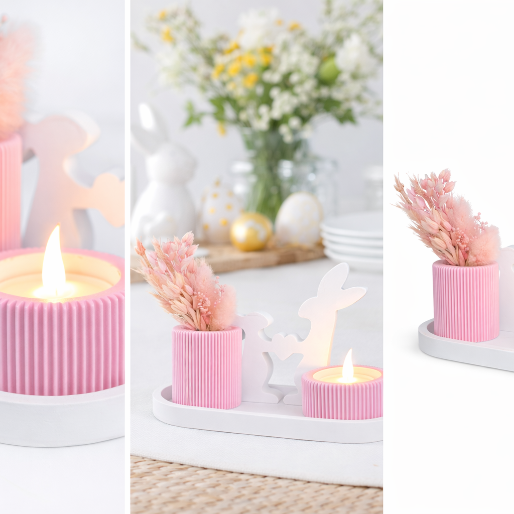 Oster Teelichthalter mit Hasen & Herz – Moderne Deko mit Kerze & Blumenhalter